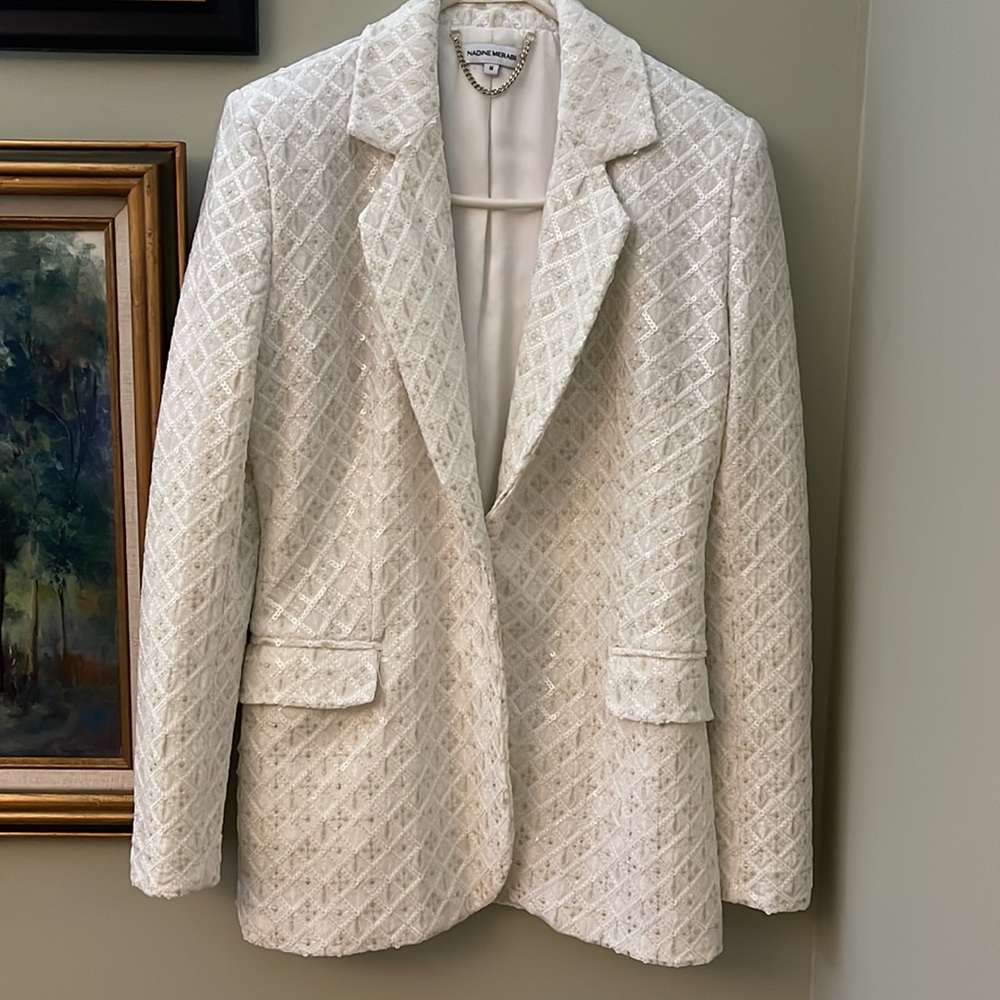 Nadine Merabi Meghan Blazer Jacket Size M Medium Bridal Wedding Bride White